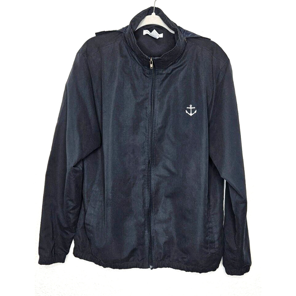 Cruise Wear‎ & Co Jacket Mens Large Navy Full Zip Anchor Hooded Windbreaker